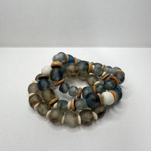 Blue Gray Sea Glass Bracelet Stack, 3 Bracelets