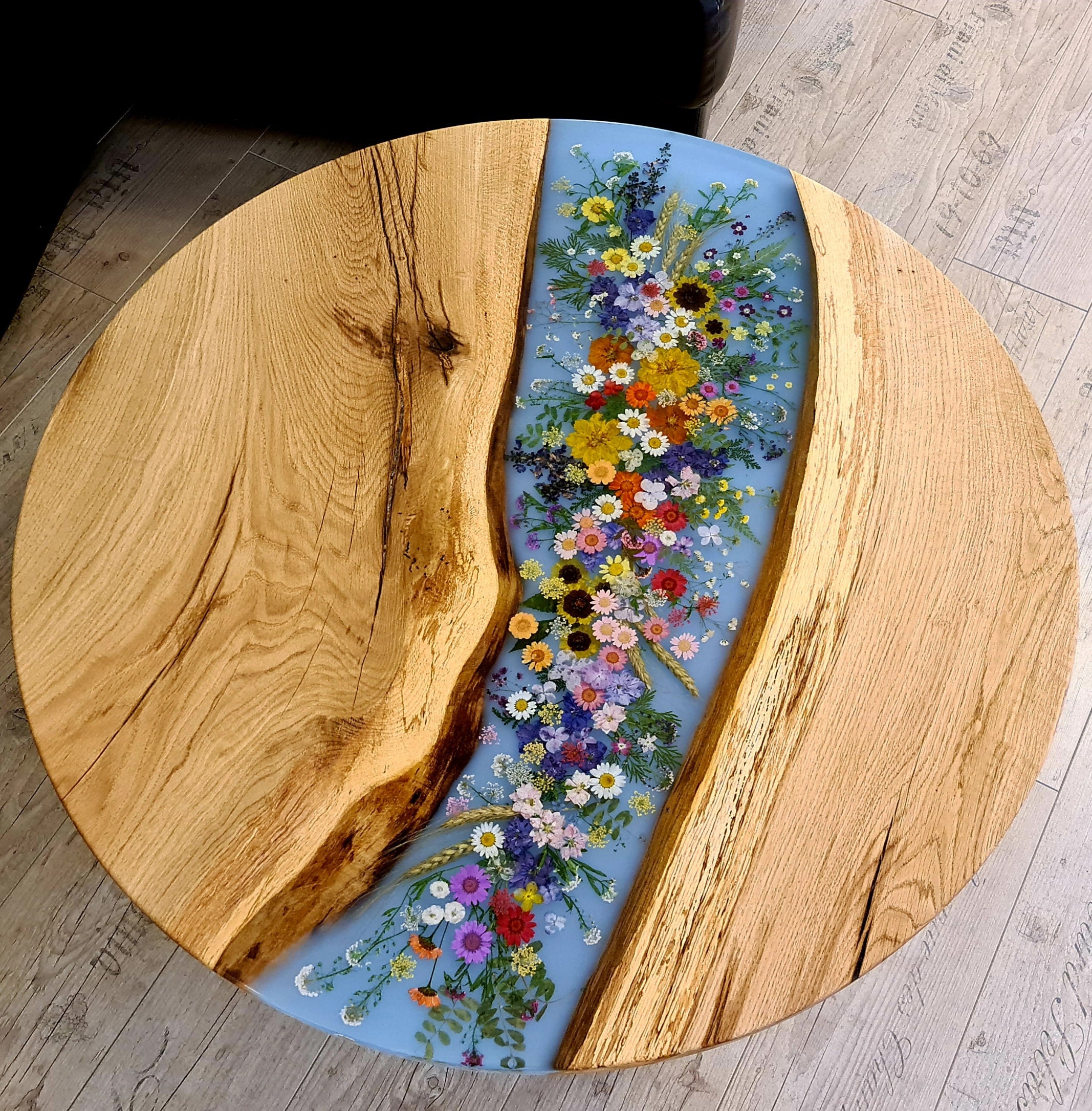 委託作品、ラウンドコーヒーテーブル、花柄、エポキシ樹脂 委託作品、ラウンドコーヒーテーブル、花柄、エポキシ樹脂