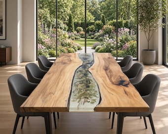Dining table, living room table, real flowers, epoxy resin table, river table, made of oak "TO ORDER"