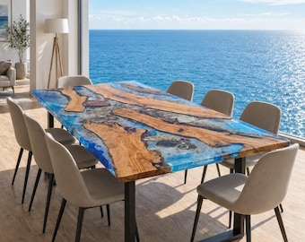 Dining table, living room table, sea table, epoxy resin table, river table, made of olive wood "TO ORDER"