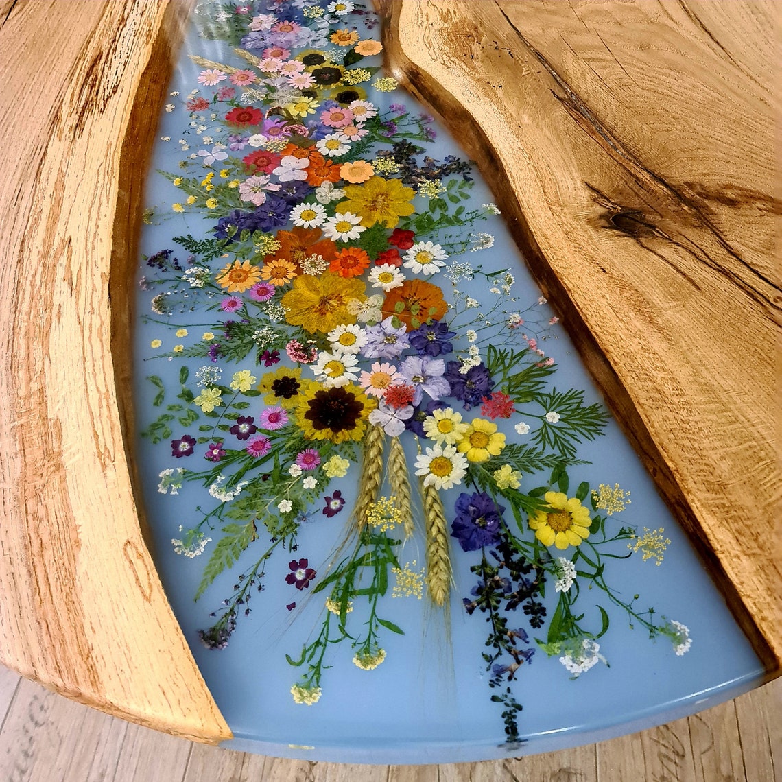 Auftragsarbeit Couchtisch rund Blumendesign Epoxidharz Etsy