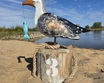Maritime seagull sculpture "Coastal Karl" artwork North Sea Baltic Sea Resinart Seagull