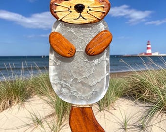 Sea otter sculpture made of chocolate oak & resin artwork, fish otter, marten, handmade