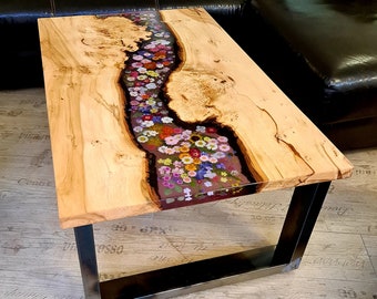Sofatisch Couchtisch LED Blumendesign  Epoxidharz Tisch Kunstwerk nach Kundenwunsch