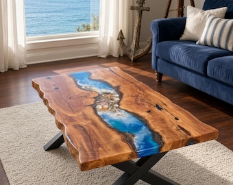 Coffee table, side table, sea table, epoxy resin table, river table, olive wood, made to order