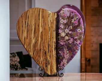 Corazón de flor real XL hecho de trufa de haya obra de arte Resinart