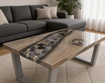 Coffee table, real flowers, epoxy resin table, river table, LED lighting, made of solid wood. TO ORDER.