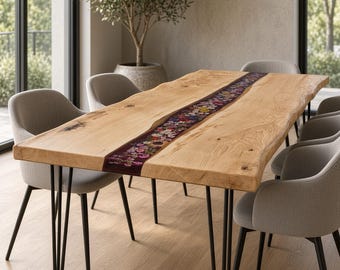 Dining table, living room table, real flowers, epoxy resin table, river table made of oak "TO ORDER" according to your wishes