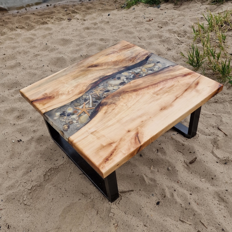 Maritimer Couchtisch Sofatisch LED Meerdesign Epoxidharz Tisch Kunstwerk aus Linde nach Kundenwunsch Bild 5