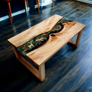 Coffee table Forest table made of solid lime tree LED lighting Epoxy resin table work of art