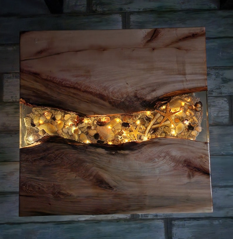 Maritimer Couchtisch Sofatisch LED Meerdesign Epoxidharz Tisch Kunstwerk aus Linde nach Kundenwunsch Bild 9