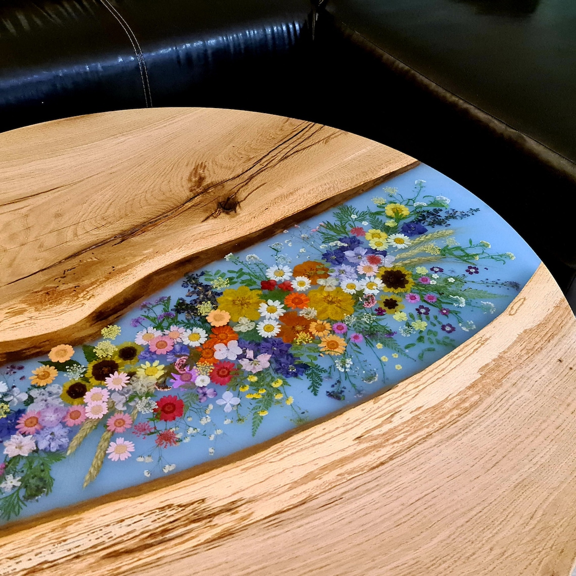 Commissioned Work Coffee Table Round Flower Design Epoxy Etsy