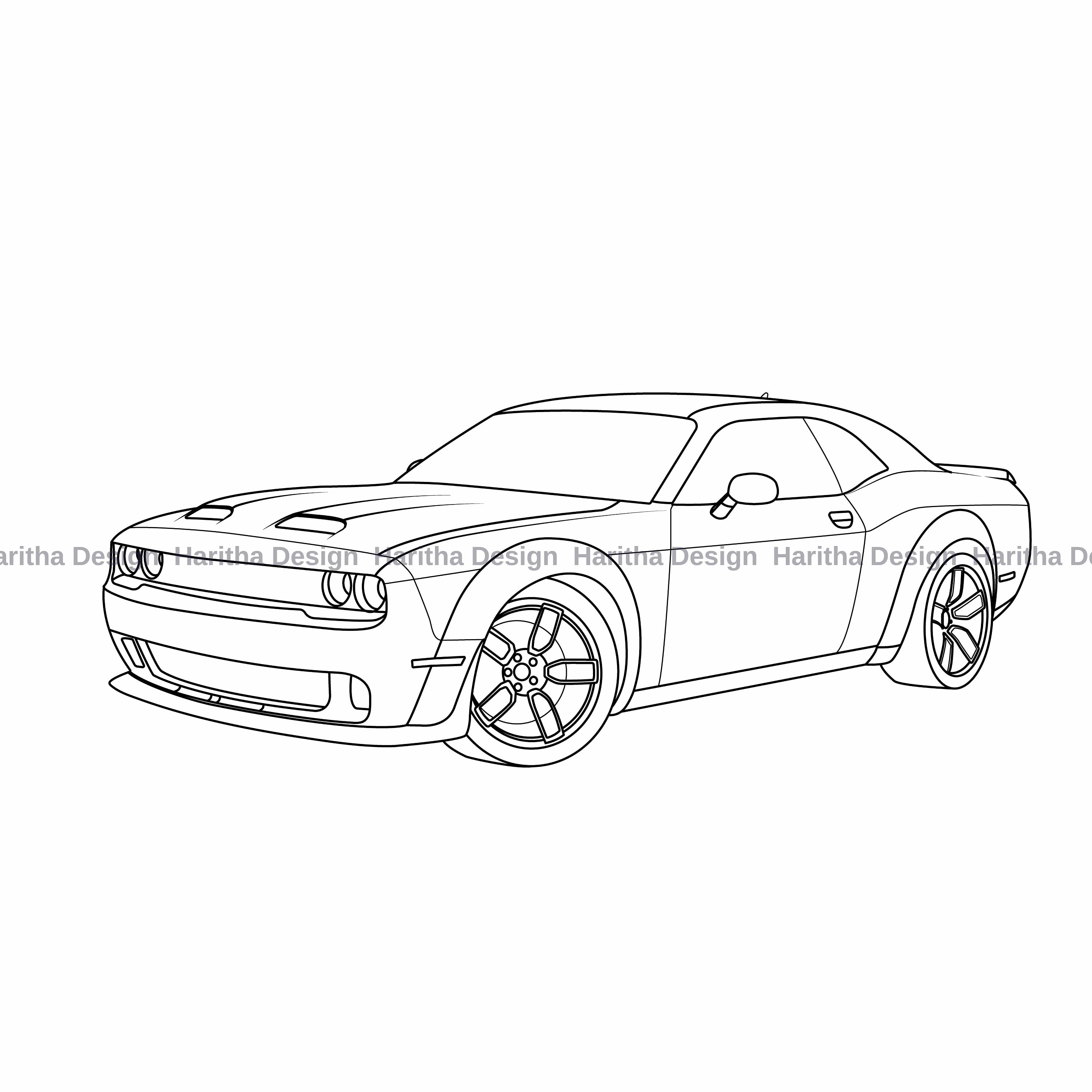 Dodge Challenger 2019 car vector line drawing illustration Etsy