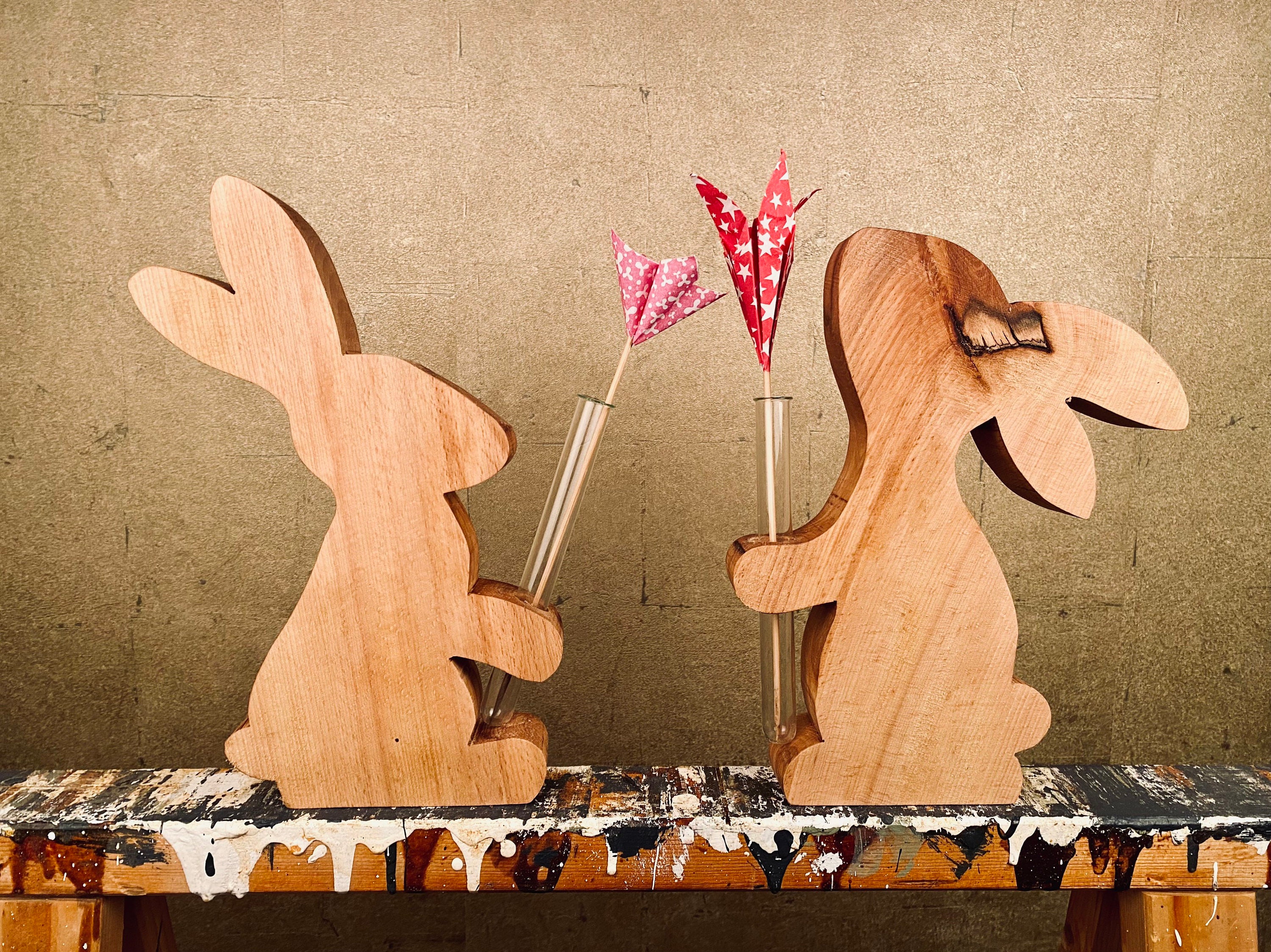 2er Set große DekoOsterhasenVasen aus Massivholz Etsy