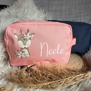 Kulturbeutel personalisiert Kinder Reh Geschenk Weihnachten Geburtstag Accessoires mit Namen Mitbringsel, Kosmetiktasche Wäschebeutel, 1008