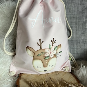 Sac de sport personnalisé avec nom cerf fleurs change de linge école maternelle sac de vacances cadeau anniversaire 1007