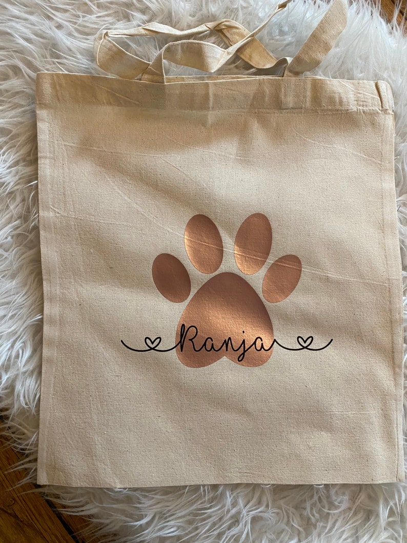 Shopping Bag Personalized Gift Easter Birthday Accessories Bag Jute Bag Dogs Paw Paw Name Cloth Bag Dog mom eco image 1