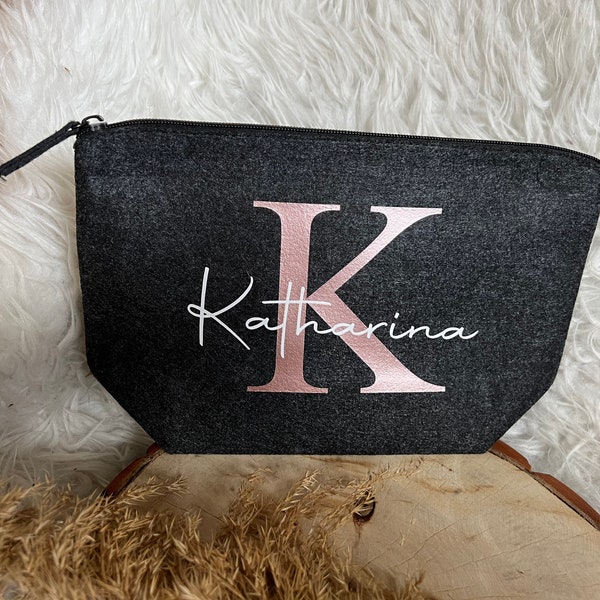 Toiletry bag bag personalized felt gift Christmas birthday accessories women souvenir little grey cosmetic bag