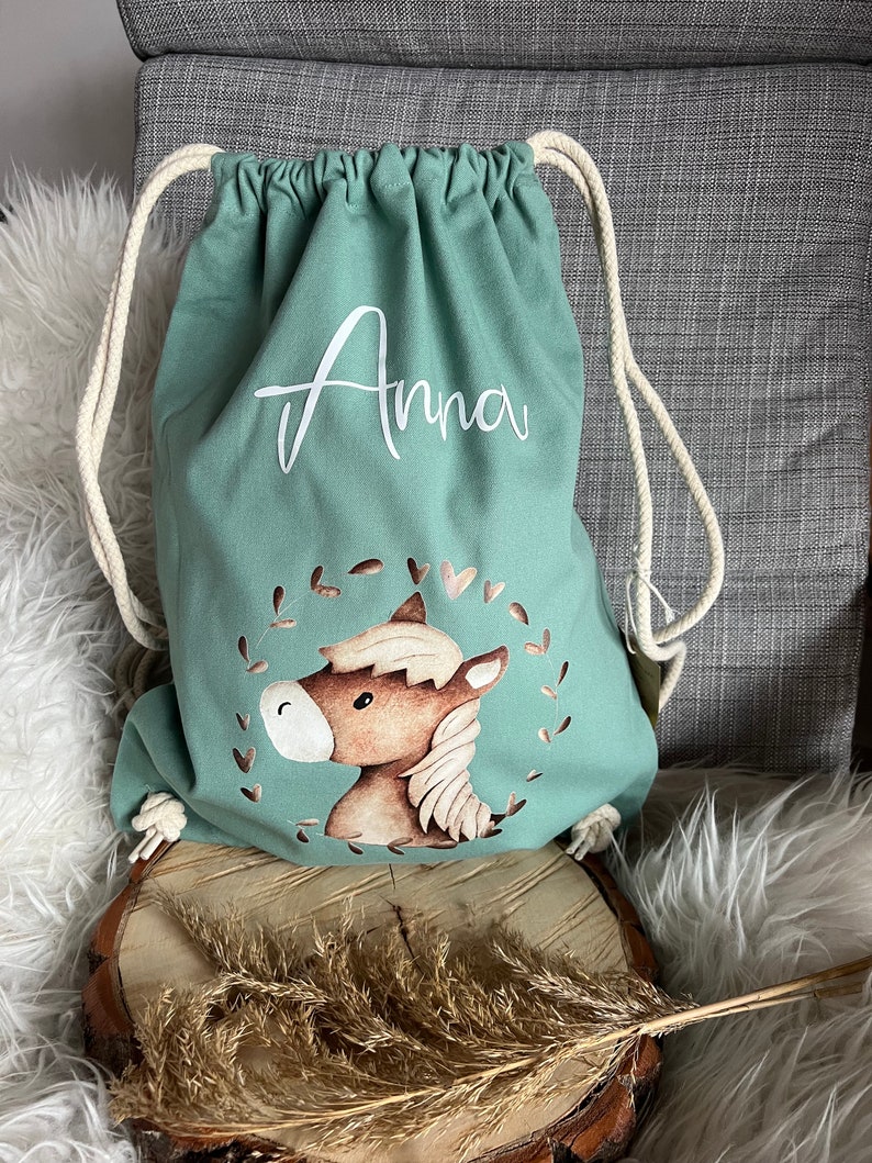 Gym bag personalized with name horse pony floral flowers change of clothes school kindergarten holiday bag gift birthday gym bag image 6