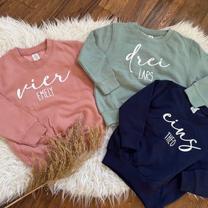 Geburtstagspullover personalisiert mit Name und Zahl Sweatshirt Geschenk Geburtstag Weihnachten Pullover Bild 5