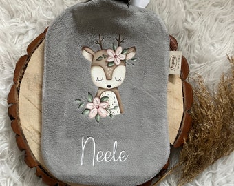 Hot water bottle personalized cover hot water bottle deer boho gift for birth birthday Christmas with name