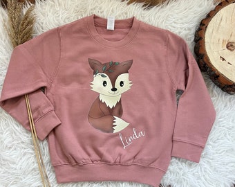 Sweater fox personalized sweater sweatshirt forest animals gift birthday Christmas with name animals girls flowers floral 1006
