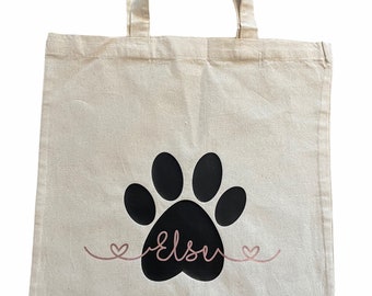 Borsa shopping regalo personalizzato Pasqua compleanno accessori borsa borsa in iuta cani zampa nome borsa in tessuto Cane mamma