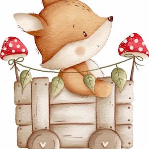 Bügelbild Fuchs mit wagen  floral Blumen Mädchen junge Kinder Pin Tiere Aquarell Tiere Patch Selbermachen Schultüte diy Patch Stuffdeluxe