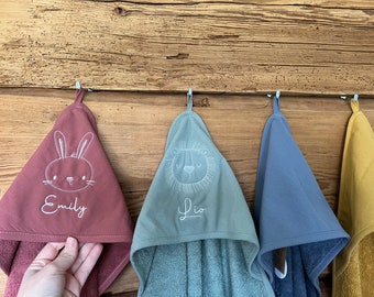 Hooded towel personalized gift for birth birthday fox forest animals baby boy girl baptism towel with name