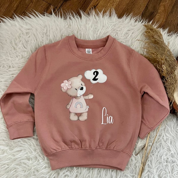 Geburtstagspullover personalisiert Pulli Sweatshirt Bär mit Zahl Geschenk Geburtstag Weihnachten mit Name 1015