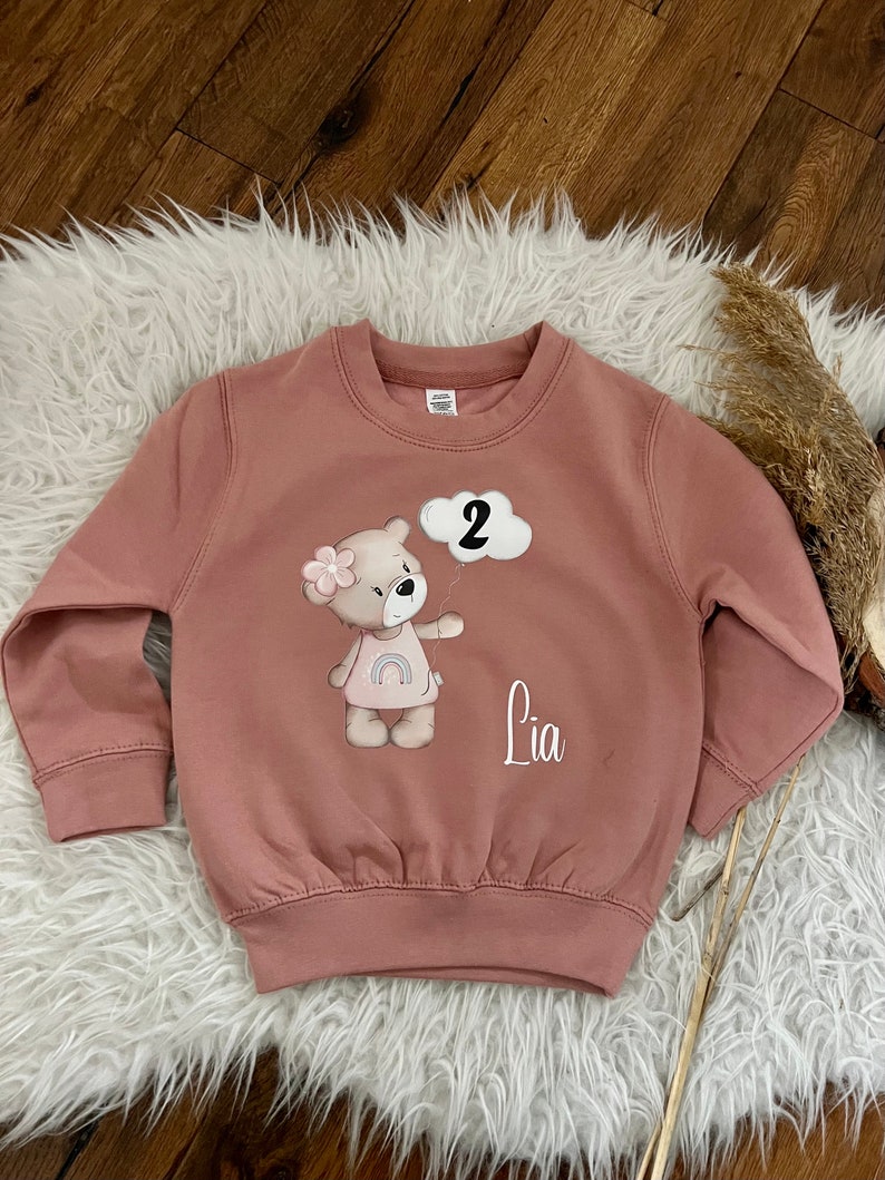 Birthday sweater personalized sweatshirt bear with number gift birthday Christmas with name 1015 image 1