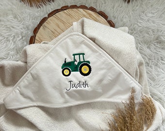 Hooded towel personalized tractor bulldog farm tractor towel gift for birth birthday baby boy girl baptism