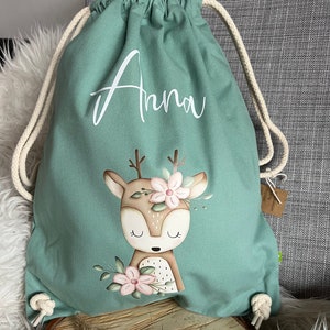 Gym bag personalized with name deer floral flowers change of clothes school kindergarten holiday bag gift birthday