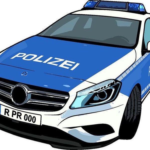 Bügelbild Polizei Polizeiauto Police  blau junge Märchen Räuber  Kinder Baustelle Pin Aquarell aufbügeln aufbügler t-Shirt Schultüte 41231