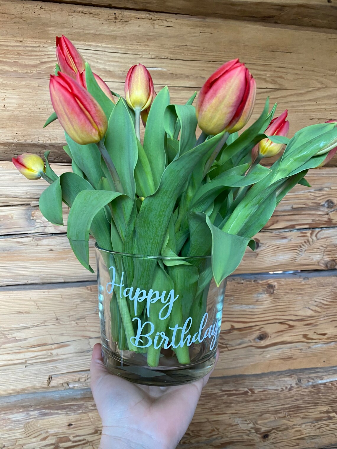 Vase Windlight Glass Happy Birthday Personalized Gift Etsy UK