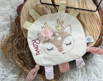 Knistertuch, Schnuffeltuch Schmusetuch personalisiert Reh Igel Geschenk zur Geburt mit Namen Geburtstag Taufe Waldtier Mädchen Babygeschenk