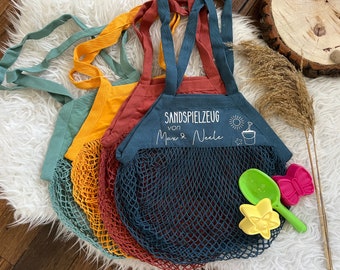 Personalisierte Tasche für Sandspielzeug, Sandelsachen Urlaub am Strand Geschenk Badetasche Kinder