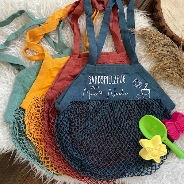 Personalisierte Tasche für Sandspielzeug, Sandelsachen Urlaub am Strand Geschenk Badetasche Kinder