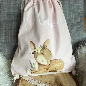 Sac de sport personnalisé avec nom cerf fleurs change de linge école maternelle sac de vacances cadeau anniversaire 1048