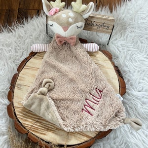 Cuddly blanket, comforter personalized deer gift for birth with name birthday image 1