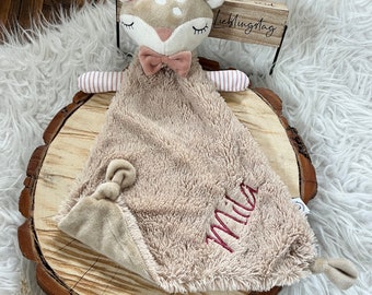 Cuddly blanket, comforter personalized deer gift for birth with name birthday