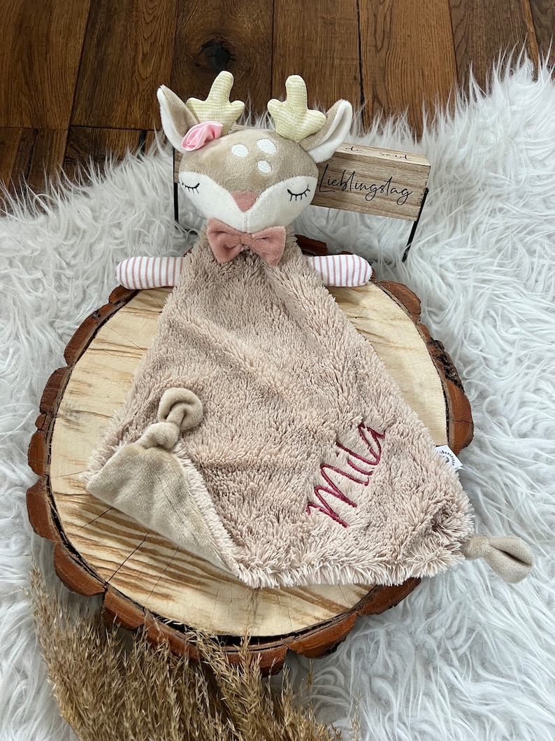 Cuddly blanket, comforter personalized deer gift for birth with name birthday image 1