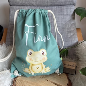 Turnbeutel personalisiert mit Namen Frosch Wasser Kröte  Wechselwäsche Schule Kindergarten Urlaub Beutel Geschenk Geburtstag Gymbag 1073