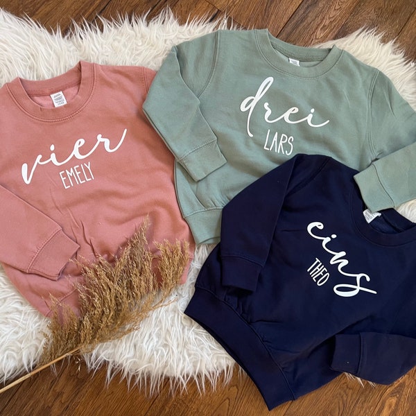 Geburtstagspullover personalisiert mit Name und Zahl Sweatshirt Geschenk Geburtstag Weihnachten Pullover