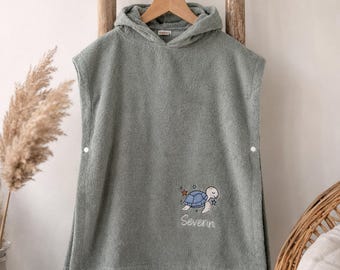 Poncho de baño personalizado para niños y bebés – con nombre, regalo para nacimiento, bautizo, cumpleaños, toalla con diseño de tortuga marina