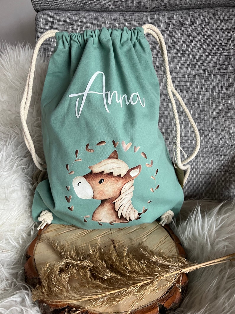 Gym bag personalized with name horse pony floral flowers change of clothes school kindergarten holiday bag gift birthday gym bag image 4