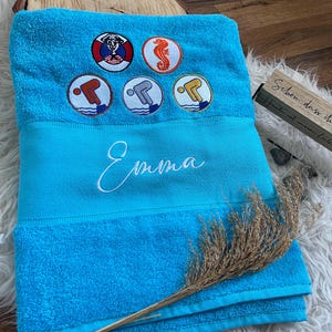 Handtuch personalisiert mit Schwimmabzeichen, Seeräuber, Seepferdchen, Bronze, Silber, Gold, Badetuch  Geschenk zum Geburtstag 70 x 140 cm