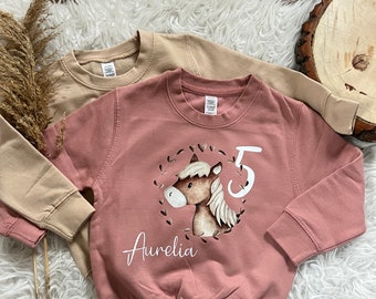 Geburtstagspullover personalisiert Pulli Sweatshirt Pferd mit Zahl Geschenk Geburtstag Weihnachten mit Name Pferdemädchen Pony