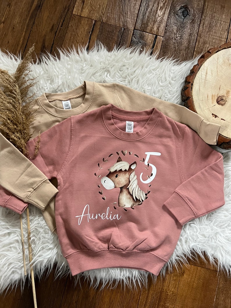 Birthday sweater personalized sweatshirt horse with number gift birthday Christmas with name horse girl pony image 1