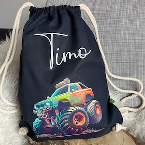 Sac de sport personnalisé avec le nom Monster Truck voiture changement de blanchisserie école maternelle sac de vacances cadeau anniversaire sac de sport